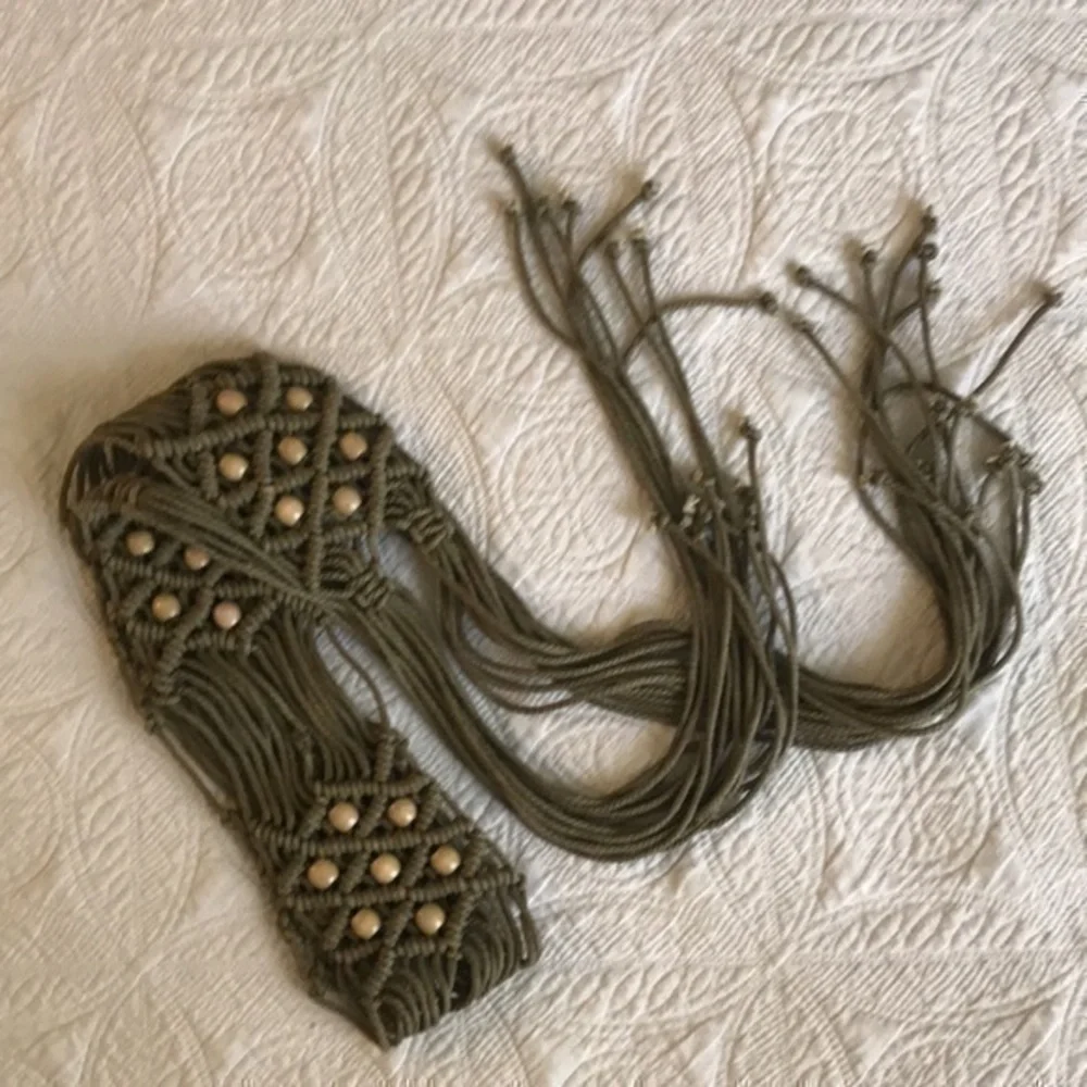 Macrame Belt with Wood Beads Boho Hand Length 63 inches